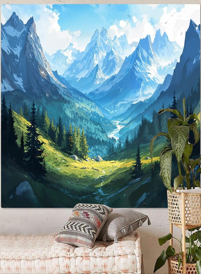 Kanuyee Mountain Tapestry Watercolor Landscape Wall Tapestry, Nature Tapestries for Bedroom Ceiling Tapestries Wall Hanging for Bedroom Living Room Wall Decor Mountain-3 44"x60" - Image 3