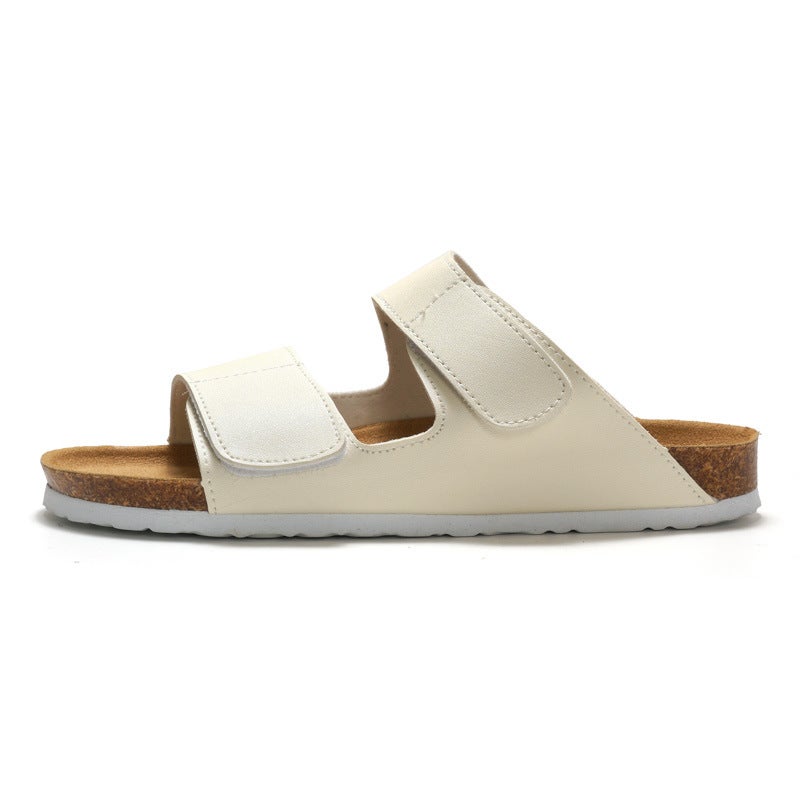 Mens Cork Slides Dual Strap Sandals Suede White 