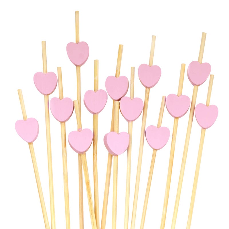 BambooMN 83 Inch Pink Heart Bamboo Food and Drink Pick Skewers for Catered Events Holidays Restaurants or Buffets Party Supplies 100 Pieces