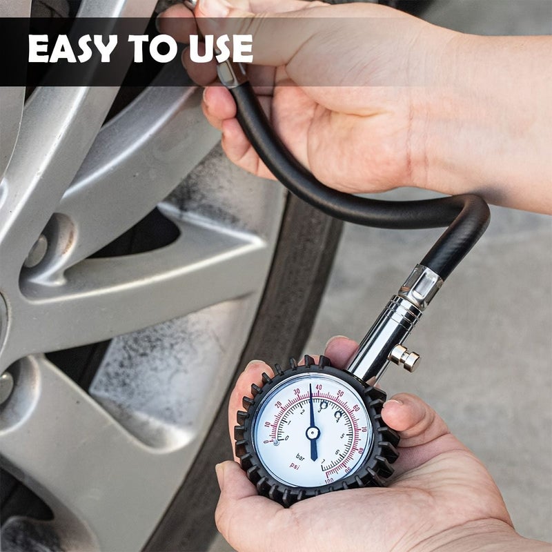 1pc Flexible Hose Tire Pressure Meter Three In One Inflator With Chuck And Gauge Air Tools For Testing Motorcycle And Vehicle Tires - Image 1