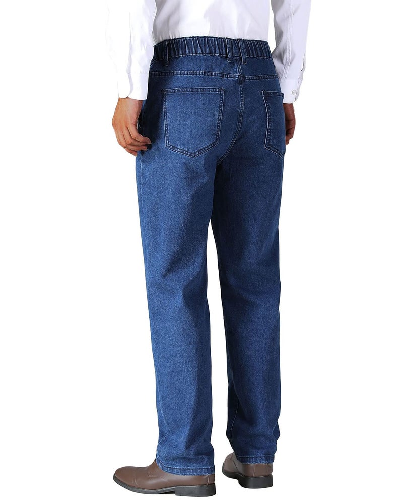 Soojun Mens Elastic Waist Jeans Relaxed Fit with Zipper and Button, Blue, 34W x 30L - Image 4