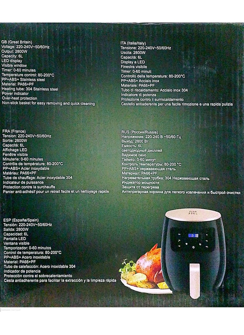 Multi-Function Digital Touch Air Fryer, 6L, 2800W (German)