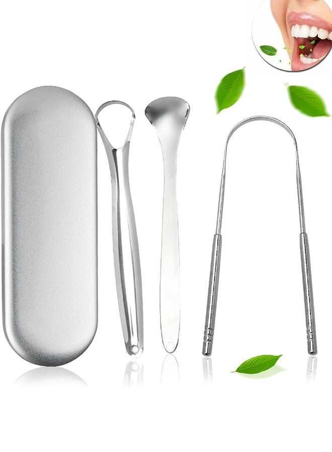general Tongue Scraper, Stainless Steel Tongue Cleaner Reusable Professional Tongue Cleaners with Travel Case Box, Tongue Brush Cleaner Oral Cleaning 3 Pieces Tools,silver - Image 1