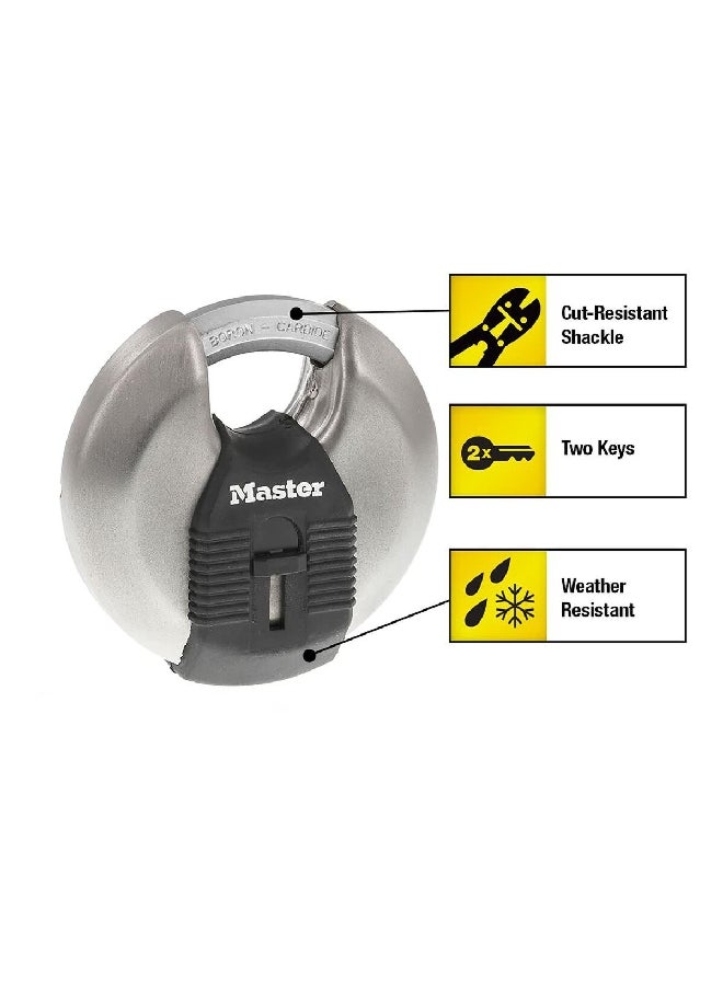 Master Lock Durable Stainless Steel Magnum Discus Padlock Silver and Black 80 mm M50XKADCCSEN  - Image 4