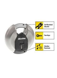 Master Lock Durable Stainless Steel Magnum Discus Padlock Silver and Black 80 mm M50XKADCCSEN  - Image 2