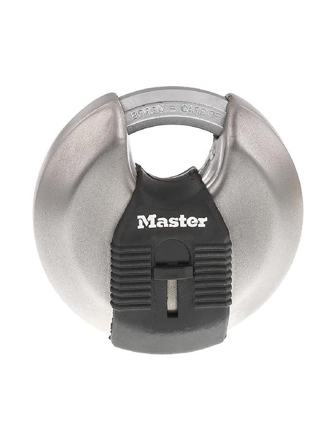 Master Lock Durable Stainless Steel Magnum Discus Padlock Silver and Black 80 mm M50XKADCCSEN  - Image 1