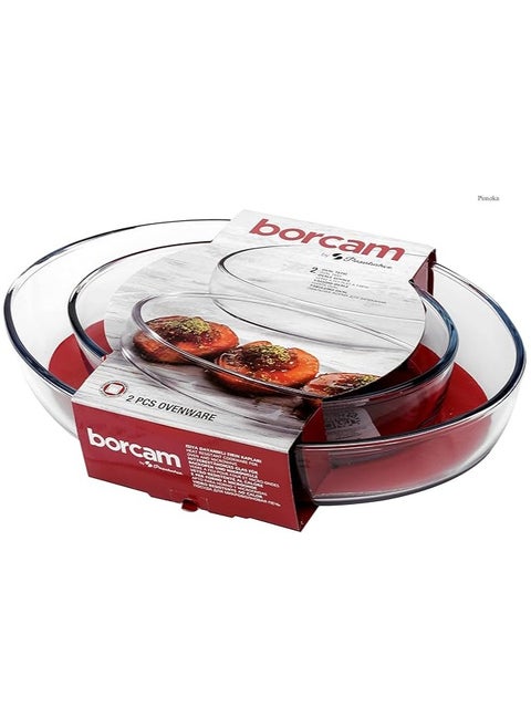 Brocam 2-Piece Oval Pyrex Heat-Resistant Glass Tray Set, 2 Sizes, Made in Turkey
