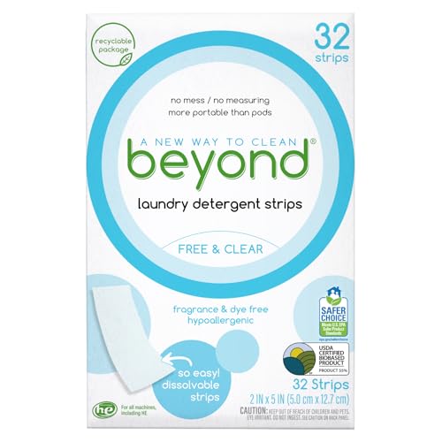 Beyond Laundry Detergent Strips 32 strips Free Clear Ecofriendly Hypoallergenic Travel friendly Dissolvable Strips