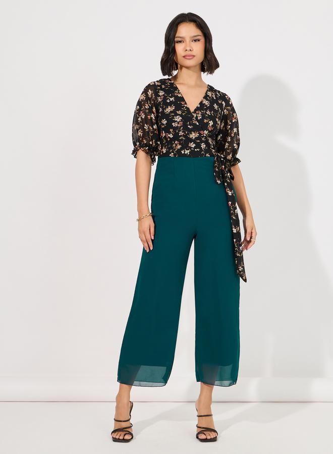 Styli Wide Leg Front Wrap Floral Print Jumpsuit  - Image 1