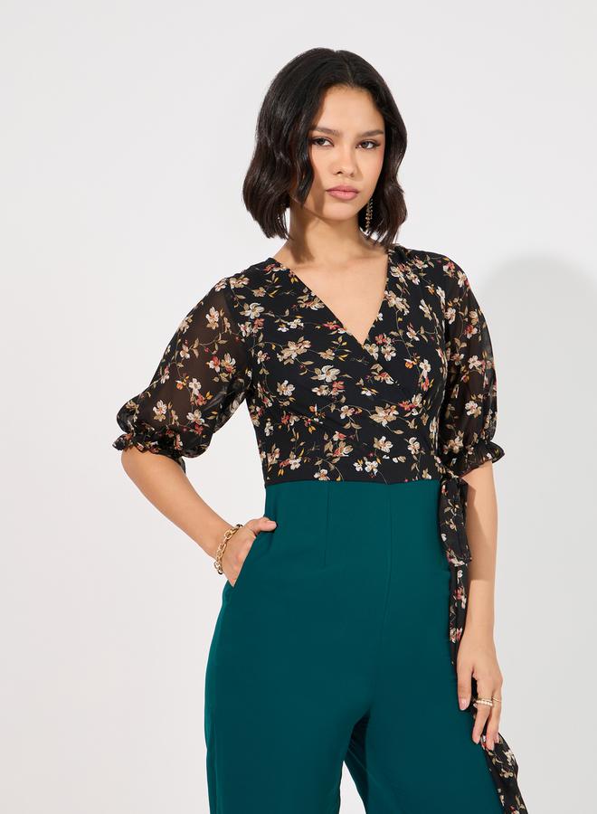 Styli Wide Leg Front Wrap Floral Print Jumpsuit  - Image 2