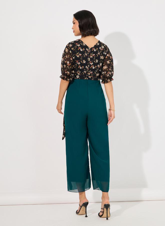 Styli Wide Leg Front Wrap Floral Print Jumpsuit  - Image 4