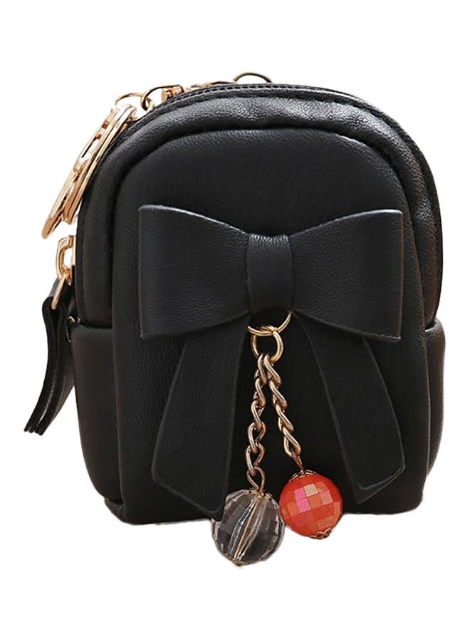 NIBEMINENT Bowknot Dangle Bead Coin Purse Black 