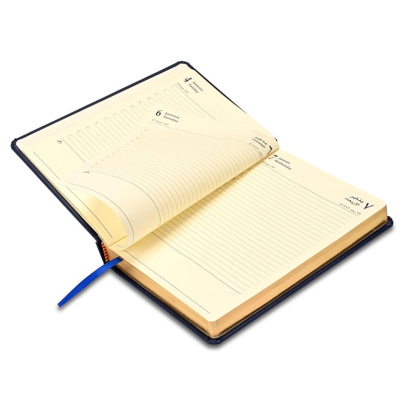 FIS 2026 Golden A5 Diary, 148x210mm, 1 Side Padded Italian PU Cover Materials, Round Corners, Gold Gilded Edges, Arabic/English, 70gsm Italian Ivory Paper, Blue Cover - FSDI19AEG26BL - Image 4