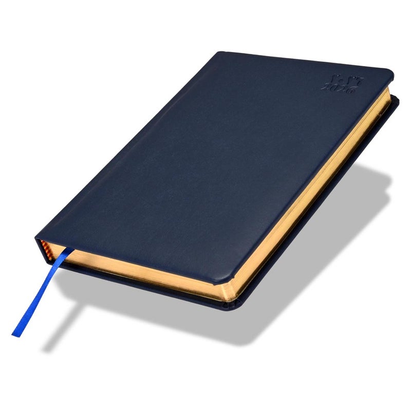 FIS 2026 Golden A5 Diary, 148x210mm, 1 Side Padded Italian PU Cover Materials, Round Corners, Gold Gilded Edges, Arabic/English, 70gsm Italian Ivory Paper, Blue Cover - FSDI19AEG26BL - Image 1
