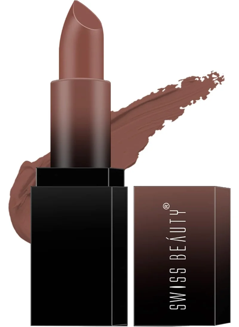سويس بيوتي Swiss Beauty Hd Matte Pigmented Smudge Proof Lipstick | Creamy Matte Long Stay Lipstick | Cute Nude, 3.4g