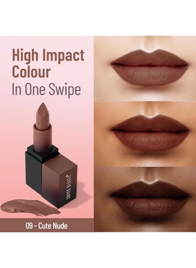 سويس بيوتي Swiss Beauty Hd Matte Pigmented Smudge Proof Lipstick | Creamy Matte Long Stay Lipstick | Cute Nude, 3.4g