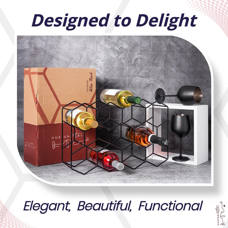 Gusto Nostro Countertop Wine Rack - 14 Bottle Freestanding Modern Black Metal Small - 3 Tier Tabletop Wine Holder Stand for Cabinet, Pantry - Wine Racks Countertop - No Assembly Required - Image 4