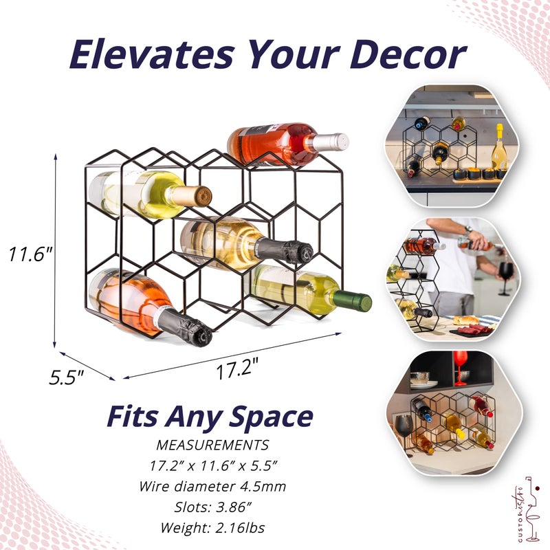 Gusto Nostro Countertop Wine Rack - 14 Bottle Freestanding Modern Black Metal Small - 3 Tier Tabletop Wine Holder Stand for Cabinet, Pantry - Wine Racks Countertop - No Assembly Required - Image 5