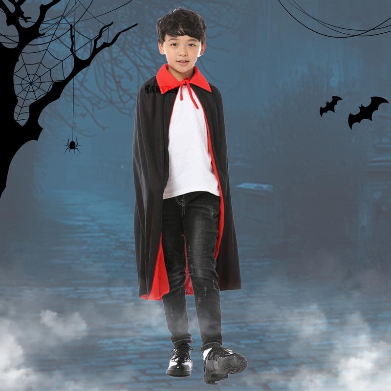 Sarvda Halloween Robe Dress for Boys and Girls | Cloak For Kids | Robe Vampire Costume with Dracula Mask | Dracula Teeth | Makeup Tattoo | Role Play | For 4 to 5 year Boys and Girls - Image 4