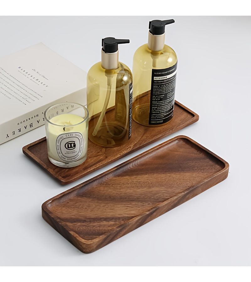 11.8 Inch Natural Walnut Wood Rectangle Bathroom Tray Storage Rack - Image 4
