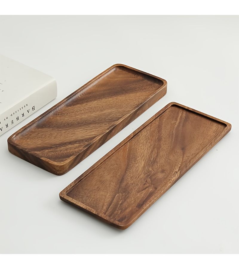 11.8 Inch Natural Walnut Wood Rectangle Bathroom Tray Storage Rack - Image 1