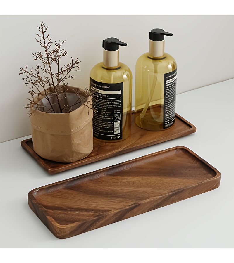 11.8 Inch Natural Walnut Wood Rectangle Bathroom Tray Storage Rack - Image 2