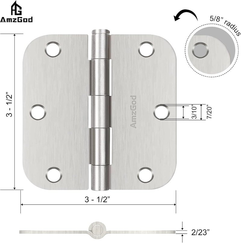 AmzGod Door Hinges Brushed Nickel - 18 Pack Satin Nickel 3.5 Inch Rounded Interior and Exterior Door Hinges with 5/8" Radius - 3 1/2 Inch Silver Residential Standard Door Hardware - Image 5