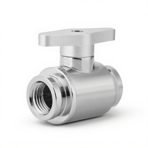 Richer-R Water Cooling Valve G1/4 Internal Threads Valves Water Ball Valve,G1/4" Internal Thread Silver Water Cooling Valve Water Ball Valve with Handle for Computer Water Cooling System(Silver) - Image 1