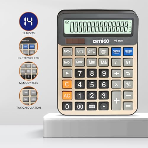 AMIGO MI-140D Desktop Engineering Calculator, Large 14-Digit Display, Dual Power, Tax and Business Functions, Gray - Image 2