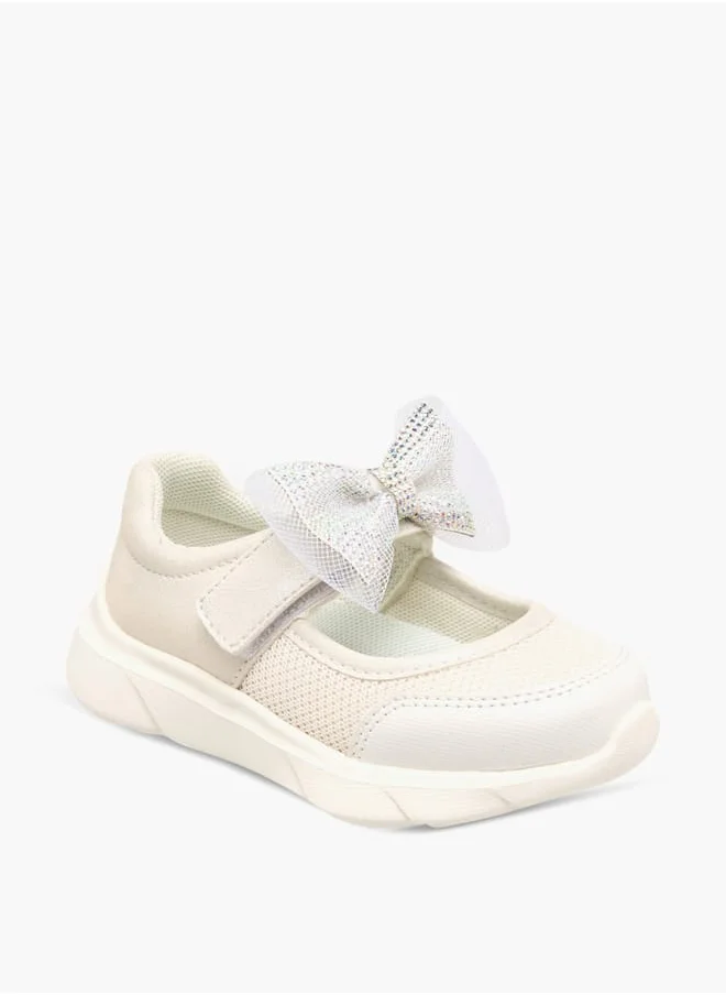 Barefeet Girls Embellished Bow Sneakers With Hook And Loop Closure