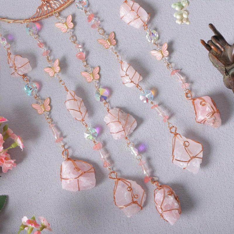 Dreamocean Pink Dream Catchers Crystal Tree of Life Dreamcatcher with Rose Quartz Butterfly Crystal Suncatcher Prism Hangings Decor Wall Window Bedroom Room Home Decoration Gifts for Girls Boys Adults - Image 4