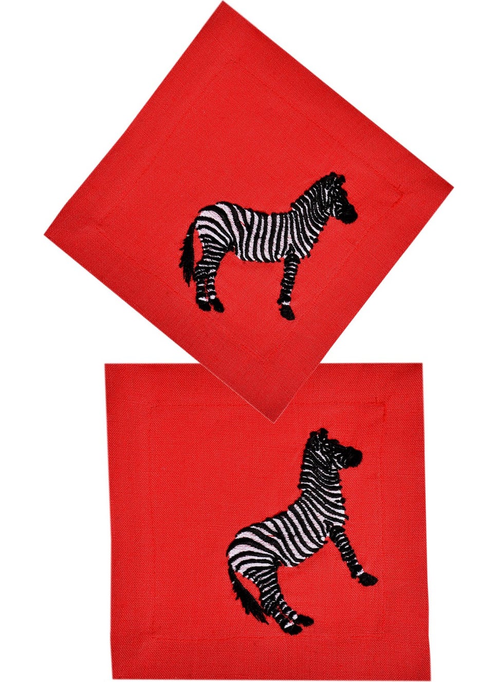 Ge Living Decorative Zebra Patterned Red Linen Cocktail Napkin - 2 Pieces  - Image 1