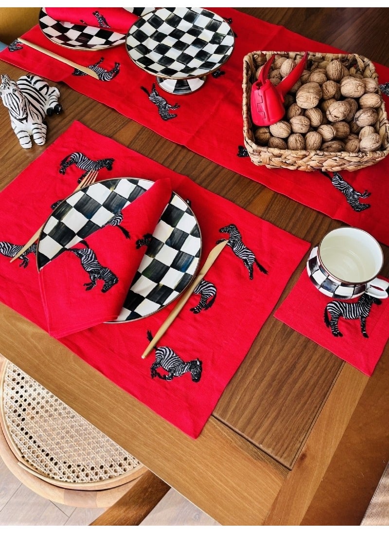 Ge Living Decorative Zebra Patterned Red Linen Cocktail Napkin - 2 Pieces  - Image 4