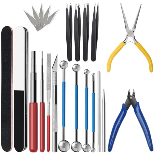 Ahier 23 Pieces Metal Puzzle Tool Kit AHIER Metal Model Tool Kit Including Plier Bending Assist Tools File Flat Tweezers Wire Wrapping Rod 3D Metal Earth Tool Kit Model Building Tools - Image 1