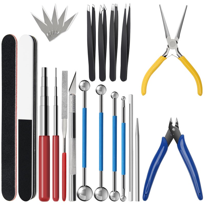 Ahier 23 Pieces Metal Puzzle Tool Kit AHIER Metal Model Tool Kit Including Plier Bending Assist Tools File Flat Tweezers Wire Wrapping Rod 3D Metal Earth Tool Kit Model Building Tools - Image 2