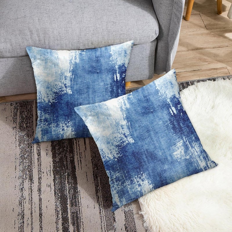 Britimes Throw Pillow Covers Modern Home Art Decor, 20 x 20 Inches Set of 2 Abstract Oil Painting Pillowcases for Bedroom, Living Room, Cushion Couch Sofa, Abstract White Blue - Image 3