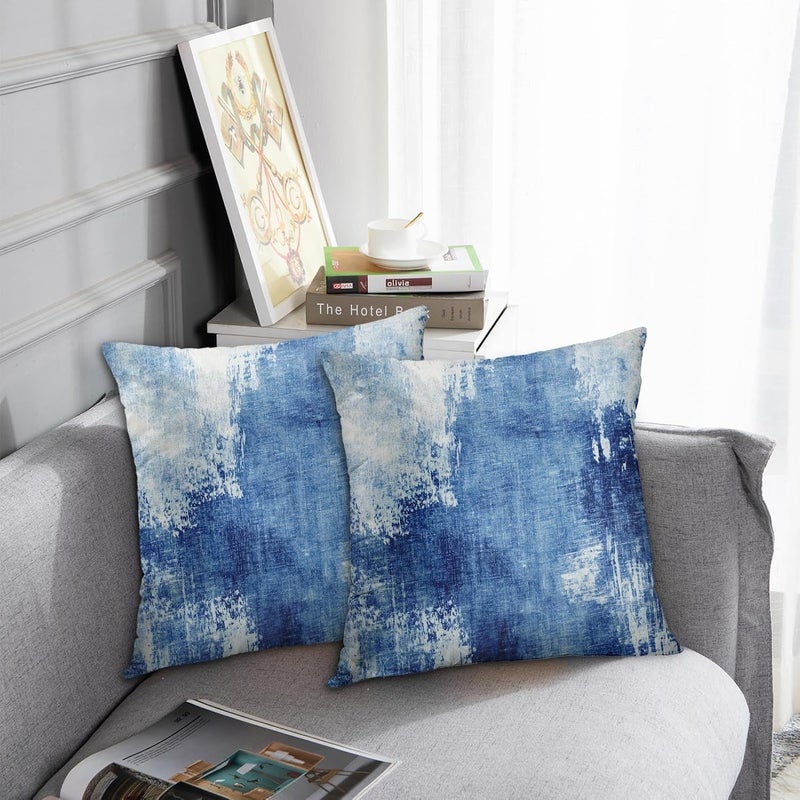 Britimes Throw Pillow Covers Modern Home Art Decor, 20 x 20 Inches Set of 2 Abstract Oil Painting Pillowcases for Bedroom, Living Room, Cushion Couch Sofa, Abstract White Blue - Image 2