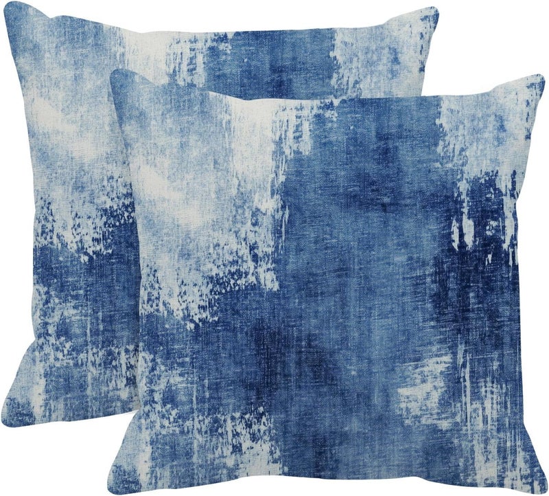 Britimes Throw Pillow Covers Modern Home Art Decor, 20 x 20 Inches Set of 2 Abstract Oil Painting Pillowcases for Bedroom, Living Room, Cushion Couch Sofa, Abstract White Blue - Image 1