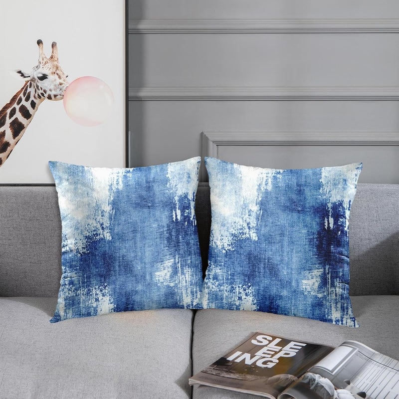 Britimes Throw Pillow Covers Modern Home Art Decor, 20 x 20 Inches Set of 2 Abstract Oil Painting Pillowcases for Bedroom, Living Room, Cushion Couch Sofa, Abstract White Blue - Image 4