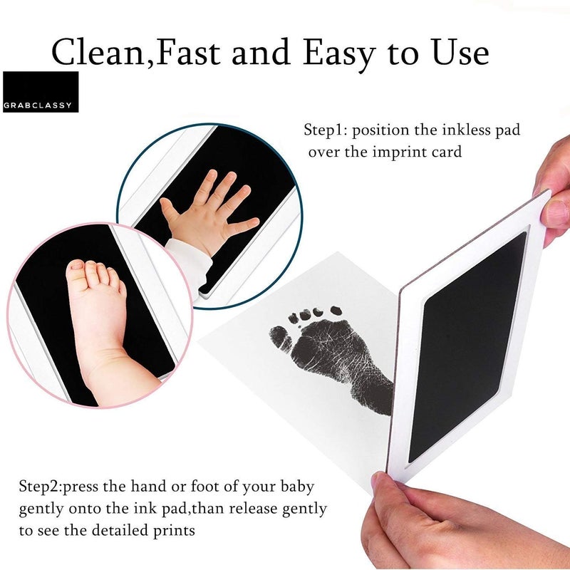 Grab Classy - Safe Inkless“Clean-Touch”Baby Handprint and Baby Footprint Ink Pad with Imprint Cards, 100% Non-Toxic & Mess Free Safe for Newborn Baby and Toddlers （Black） (Black) - Image 2