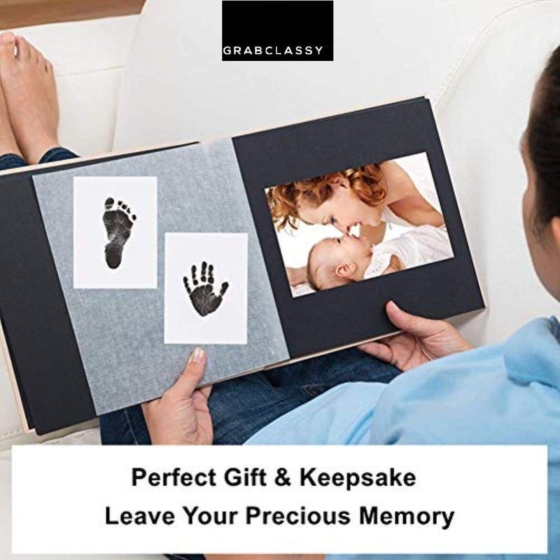 Grab Classy - Safe Inkless“Clean-Touch”Baby Handprint and Baby Footprint Ink Pad with Imprint Cards, 100% Non-Toxic & Mess Free Safe for Newborn Baby and Toddlers （Black） (Black) - Image 3