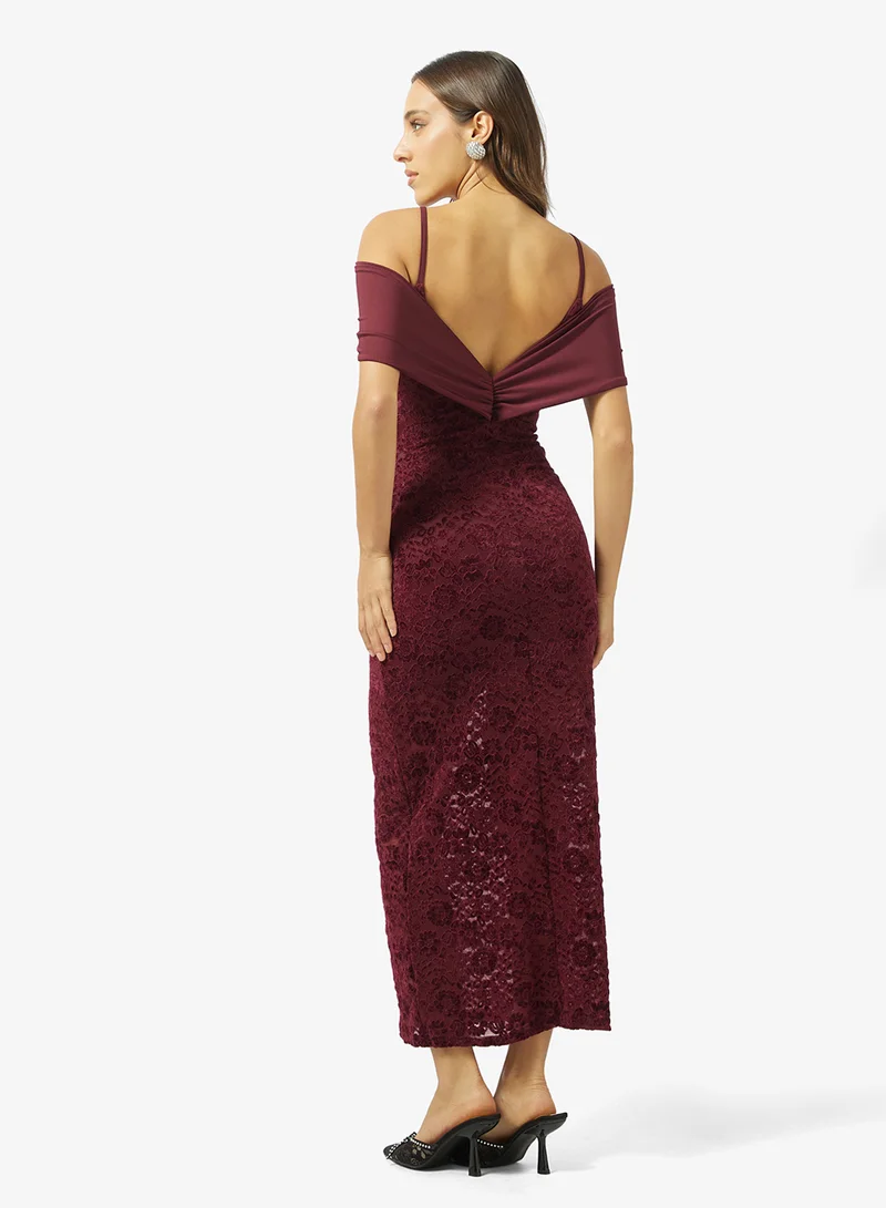 جينجر Halter Neck Lace Detail Dress