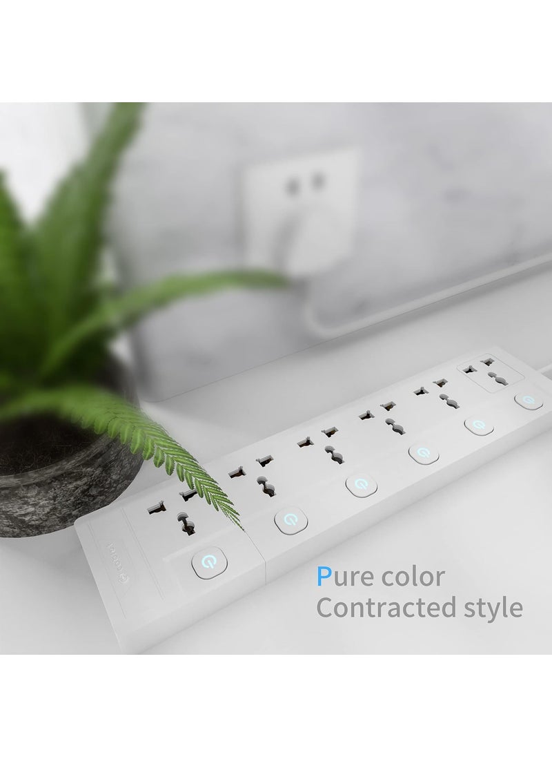 Cablet Cablet 240 Volts 6 Way Extension Board 6 Universal Socket 6 Switch 10A and 2500W 18m Heavy Duty Cable White Medium Cablet 606018  - Image 2