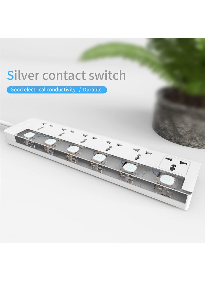 Cablet Cablet 240 Volts 6 Way Extension Board 6 Universal Socket 6 Switch 10A and 2500W 18m Heavy Duty Cable White Medium Cablet 606018  - Image 3