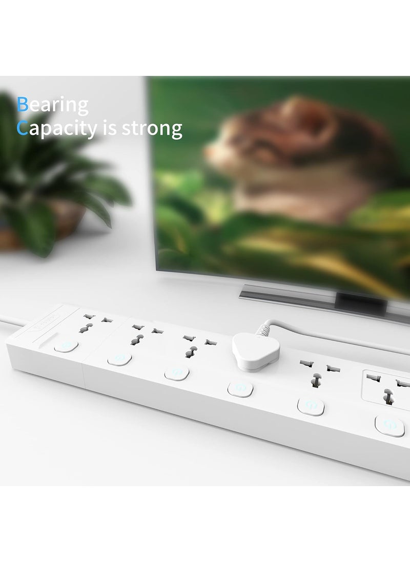 Cablet Cablet 240 Volts 6 Way Extension Board 6 Universal Socket 6 Switch 10A and 2500W 18m Heavy Duty Cable White Medium Cablet 606018  - Image 5