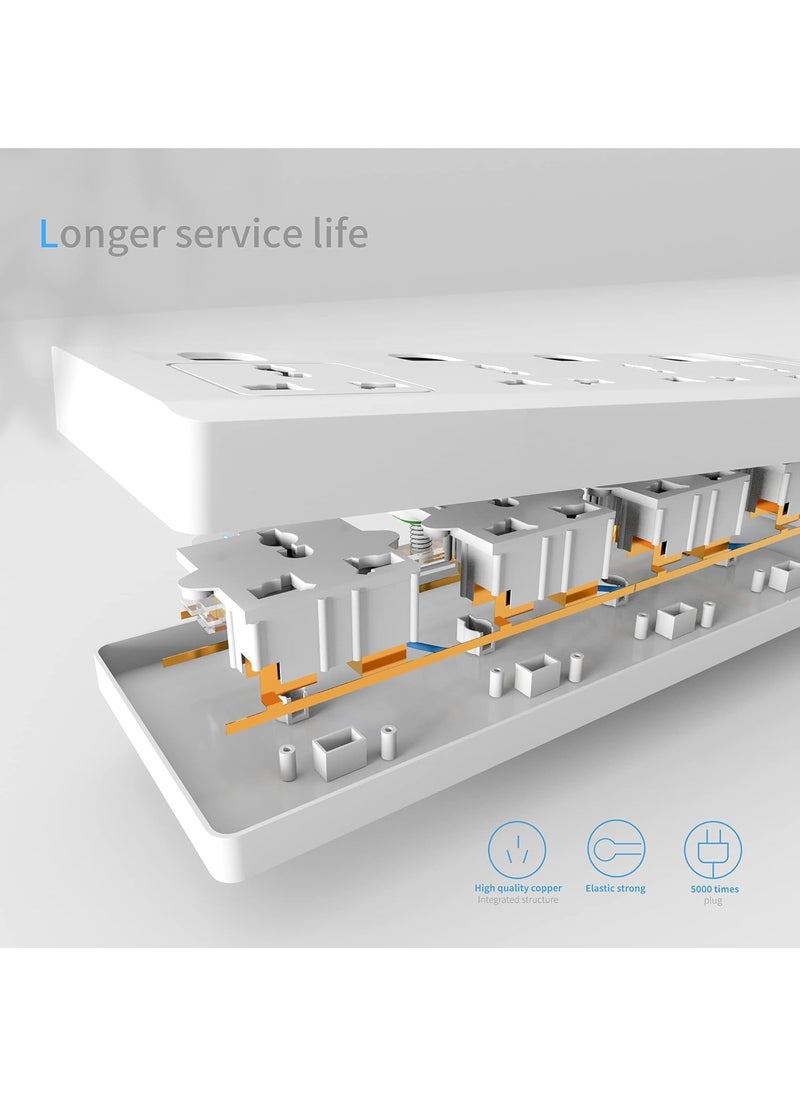 Cablet Cablet 240 Volts 6 Way Extension Board 6 Universal Socket 6 Switch 10A and 2500W 18m Heavy Duty Cable White Medium Cablet 606018  - Image 4