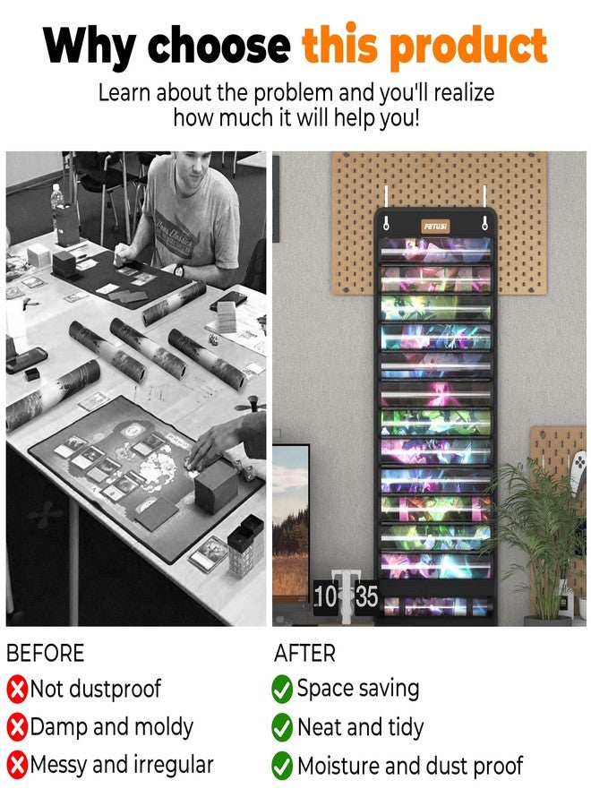 FETUSI Playmat Tube Storage Bag, Hangable Playmat Holder for MTG with 2 Hooks, Fits 12+1 Card Game Playmats with Transparent Plastic Slots, Ideal for Magic Playmats - Portable Case for MTG/TCG Game Mat - Image 3