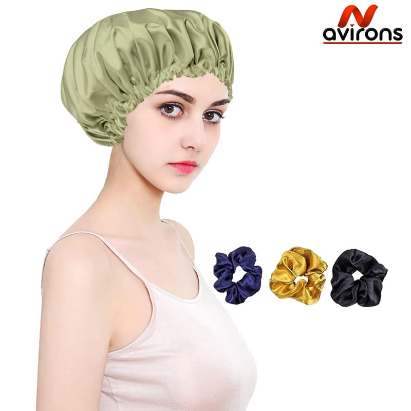 Avirons Satin Silk Hair Bonnet Cap |Silk Head Cap for Sleeping with free 3 Scrunches | Satin Bonnet for Curly Hair| Night Cap for Women Size: Standard | Fully Reversible Pure Satin Hair Bonnet - Image 2