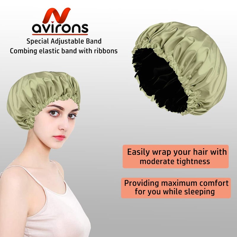 Avirons Satin Silk Hair Bonnet Cap |Silk Head Cap for Sleeping with free 3 Scrunches | Satin Bonnet for Curly Hair| Night Cap for Women Size: Standard | Fully Reversible Pure Satin Hair Bonnet - Image 3