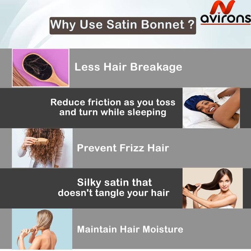 Avirons Satin Silk Hair Bonnet Cap |Silk Head Cap for Sleeping with free 3 Scrunches | Satin Bonnet for Curly Hair| Night Cap for Women Size: Standard | Fully Reversible Pure Satin Hair Bonnet - Image 5